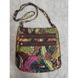 Vera Bradley Triple Zip Hipster Crossbody Quilted Brown Floral Bag‎ Classic